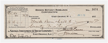 Thomas Edison Signed Check from 1923, Drawn on the Edison Botanic Research Corporation