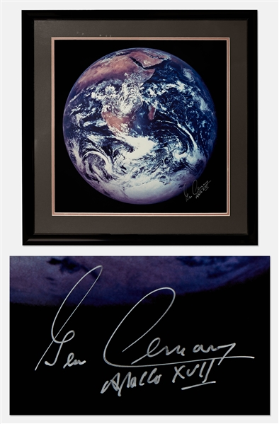 Gene Cernan Signed Blue Marble Photo Measuring 20 x 20 -- With Novaspace COA