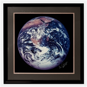 Gene Cernan Signed ''Blue Marble'' Photo Measuring 20'' x 20'' -- With Novaspace COA