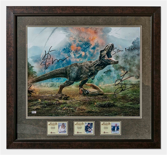 Jurassic Park Cast-Signed 20 x 16 Photo -- Signed by Sam Neill, Jeff Goldblum & Laura Dern