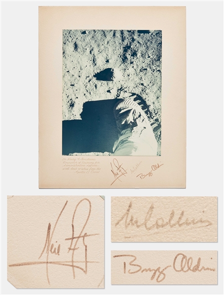 Apollo 11 Crew-Signed Photo Mat of Mans Footstep Upon the Moon -- With Steve Zarelli COA