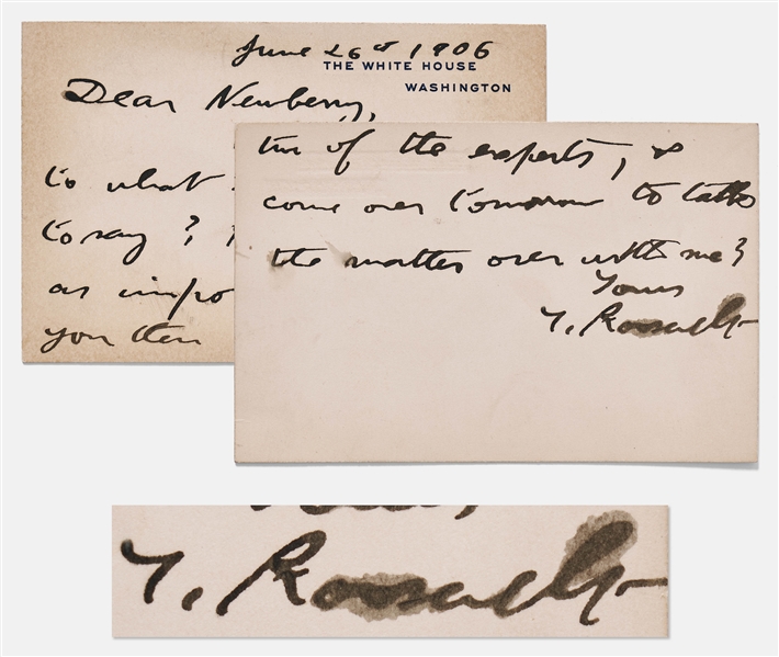 Theodore Roosevelt Autograph Note Signed on White House Card