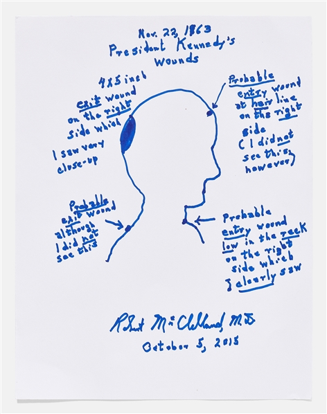 Large Signed Drawing of President Kennedys Wounds by Dr. Robert McClelland, the Physician Who Held President Kennedys Head at the Dallas Hospital