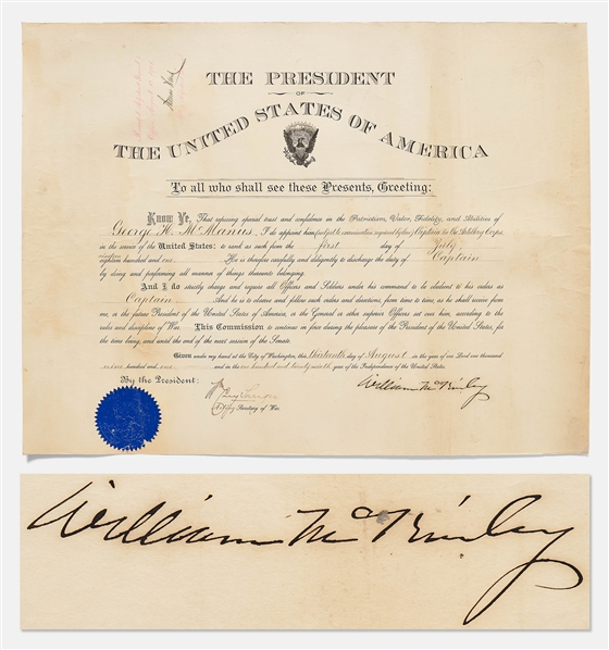 William McKinley Military Appointment Signed as President