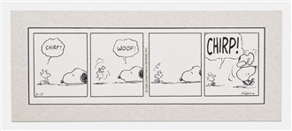 Original Charles Schulz Hand-Drawn ''Peanuts'' Comic Strip -- Snoopy & Woodstock Swap Onomatopoeias