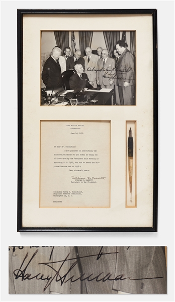 Harry Truman Bill-Signing Pen and Signed Photo -- Bill Was Used by President Truman to Amend the Displaced Persons Act of 1948, Allowing More Jewish Refugees Into the United States After WWII
