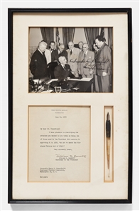 Harry Truman Bill-Signing Pen and Signed Photo -- Bill Was Used by President Truman to Amend the Displaced Persons Act of 1948, Allowing More Jewish Refugees Into the United States After WWII