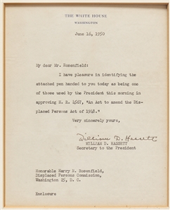 Harry Truman Bill-Signing Pen and Signed Photo -- Bill Was Used by President Truman to Amend the Displaced Persons Act of 1948, Allowing More Jewish Refugees Into the United States After WWII