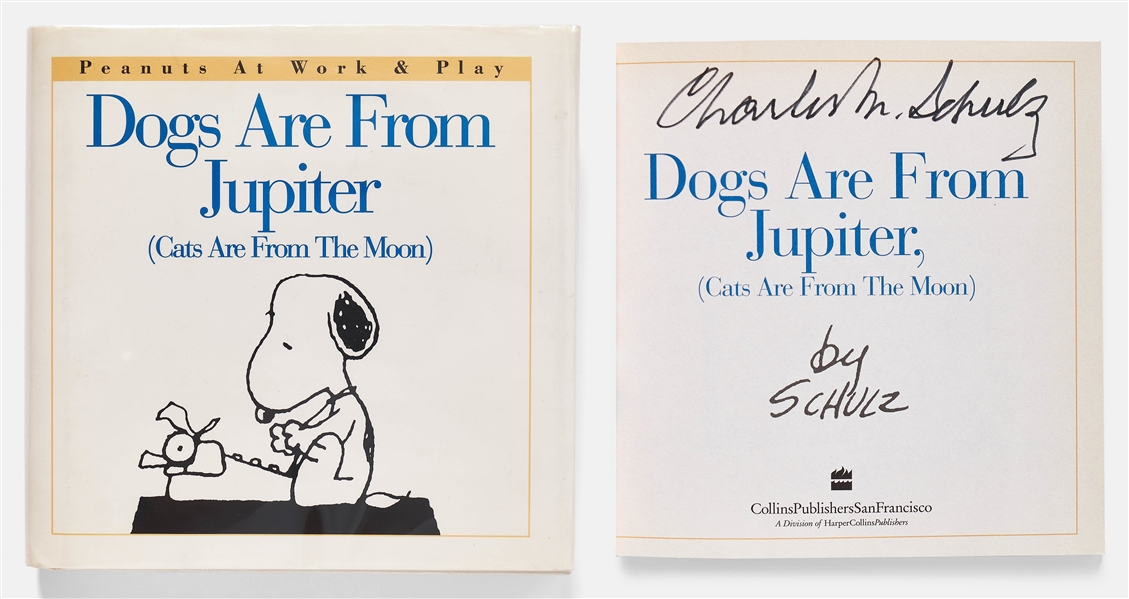 Charles Schulz Signed & Uninscribed First Edition of Dogs Are From Jupiter (Cats Are From The Moon) -- With JSA COA