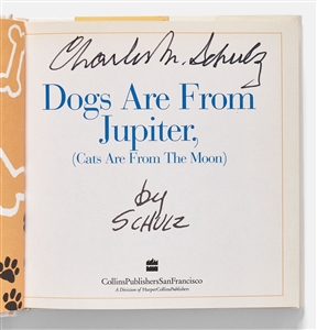 Charles Schulz Signed & Uninscribed First Edition of ''Dogs Are From Jupiter (Cats Are From The Moon)'' -- With JSA COA