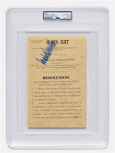 Donald Trump Signed Souvenir Articles of Impeachment -- PSA Encapsulated