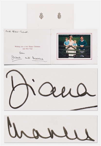 Princess Diana and Prince Charles Signed Christmas Card from 1988 -- Features Family Portrait with Princes William & Harry at Balmoral