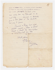 Virginia Woolf Letter Signed from May 1929 With Autograph Note at Conclusion -- Woolf Criticizes Her Own Work: ''...I have thrown on to the floor the last page of my most hated book...''