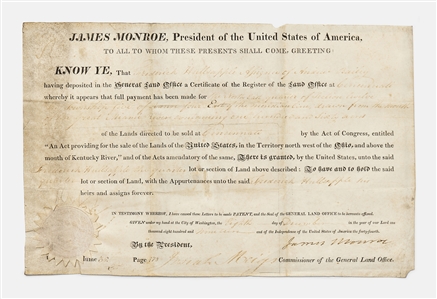 James Monroe Land Grant Signed as President