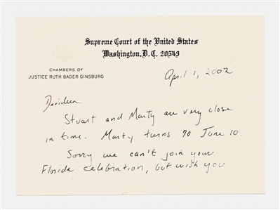 Ruth Bader Ginsburg Autograph Note Signed on Her Supreme Court Stationery