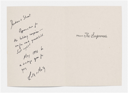 Ruth Bader Ginsburg Autograph Note Signed as Justice -- Penned Inside a Holiday Card Featuring Her and Sandra Day O'Connor as ''The Supremes''
