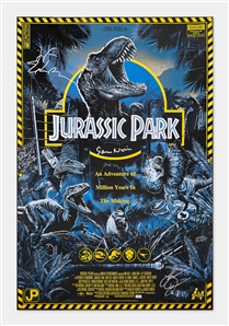 Jurassic Park Cast-Signed Poster -- Signed by Sam Neill, Laura Dern & Jeff Goldblum