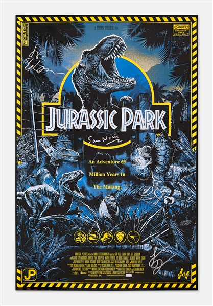 Jurassic Park Cast-Signed Poster -- Signed by Sam Neill, Laura Dern & Jeff Goldblum