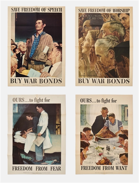 Norman Rockwell Four Freedoms Posters -- Complete Set of Four from 1943 in Stunning, Near Fine Condition