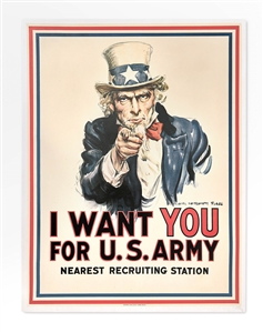 The Most Famous American Artwork, the Original I Want You World War I Recruitment Poster by James Montgomery Flagg -- Near Fine Condition with Vibrant Colors