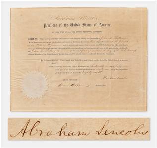 Abraham Lincoln Document Signed as President During the Civil War -- With Prominent Abraham Lincoln Signature