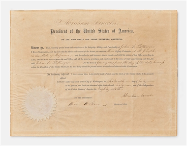 Abraham Lincoln Document Signed as President During the Civil War -- With Prominent ''Abraham Lincoln'' Signature