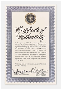 Norman Rockwell Signed Limited Edition Lithograph of John F. Kennedy -- Appeared as the Cover of ''The Saturday Evening Post'' in 1960
