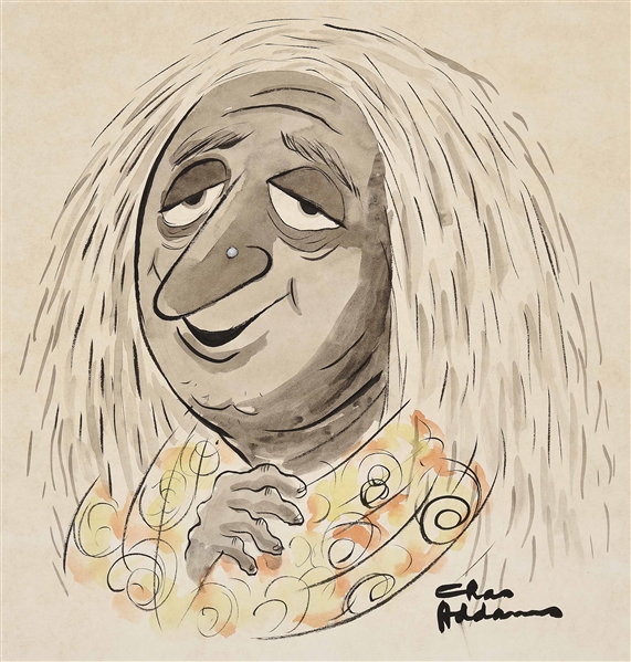 Large Artwork by Charles Addams of Grandmama Addams of the Addams Family -- Measures 16 x 17