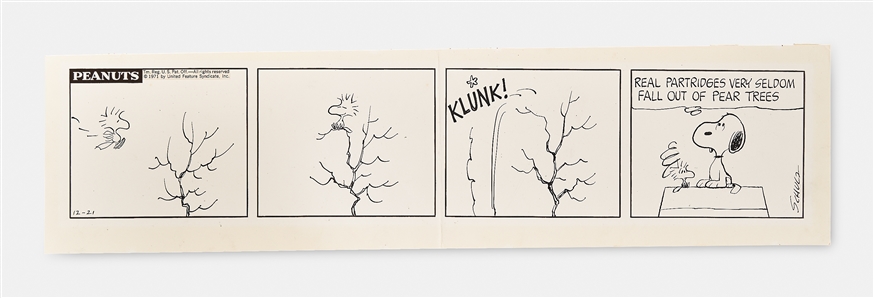 Charles Schulz Original Hand-Drawn Christmas-Themed ''Peanuts'' Comic Strip Featuring Snoopy & Woodstock