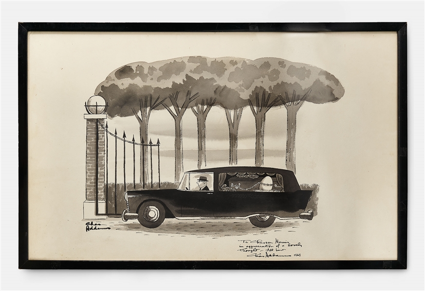 Charles Addams Artwork Published in "The New Yorker" from 1963 -- Addams Satirizes a 1960s Ad Campaign by Showing a Deceased Person Taking Their "Nest Egg" to the Grave