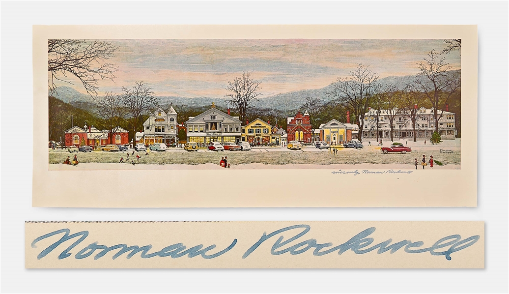 Norman Rockwell Signed Print of His Classic Stockbridge Main Street at Christmas