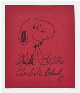 Charles Schulz Signed & Hand-Drawn Sketch of Snoopy -- Measures 7.5'' x 9'' Without Inscription -- With University Archives COA