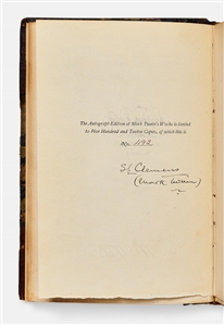 Mark Twain Signed Limited Edition Volume I of ''The Writings of Mark Twain'' -- Dual-Signed ''S.L. Clemens / (Mark Twain)''