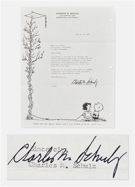 Charles Schulz Letter Signed from 1959 -- ...I hope you will continue to read and enjoy Peanuts for many years to come...