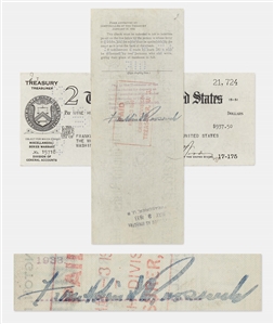 President Franklin D. Roosevelt Signed Paycheck from the U.S. Treasury -- Dated April 1933 a Month After Taking Office, FDR Gets Paid Back for His Automatic Pay Cut from the Economy Act of 1933