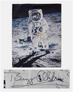 Buzz Aldrin Signed Visor Photo Without Inscription -- Oversized Photo Measures 10.75 x 14