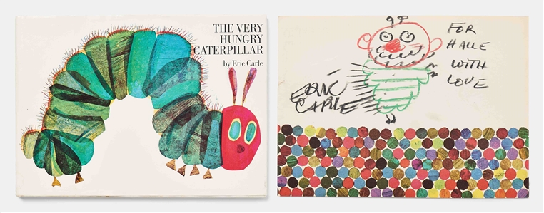 Eric Carle Original Signed Artwork of a Caterpillar, Drawn Within The Very Hungry Caterpillar