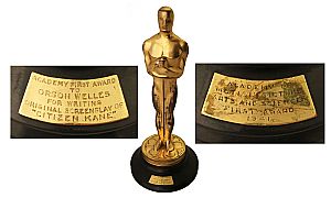 Victoria Cross Orson Welles Memorabilia Original Oscar Awarded to Herman Mankiewicz for Writing "Citizen Kane" -- The Only Academy Award Won by "Citizen Kane," Voted the Greatest American Film of All-Time